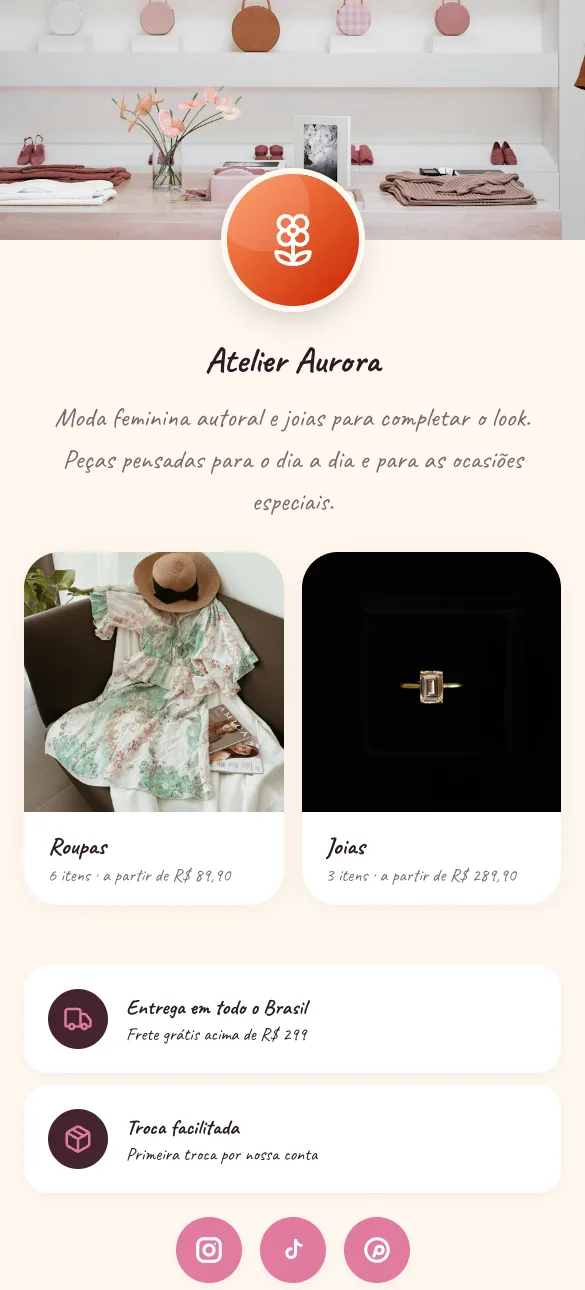 Loja Atelier Aurora, exemplo de moda e joias feita no Zipp
