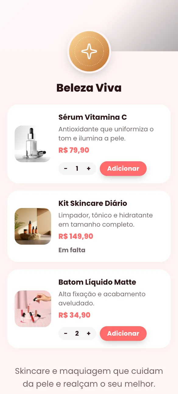 Loja Beleza Viva, exemplo de cosméticos feita no Zipp