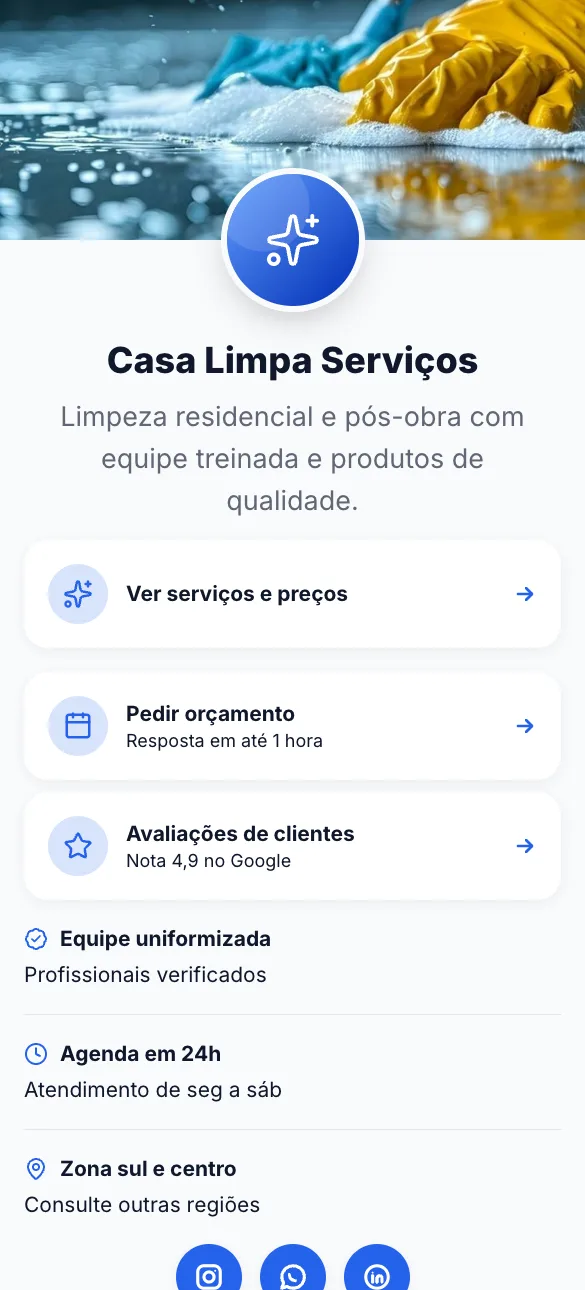 Loja Casa Limpa, exemplo de serviços feita no Zipp