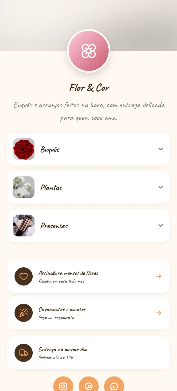 Loja Flor & Cor, exemplo de floricultura feita no Zipp