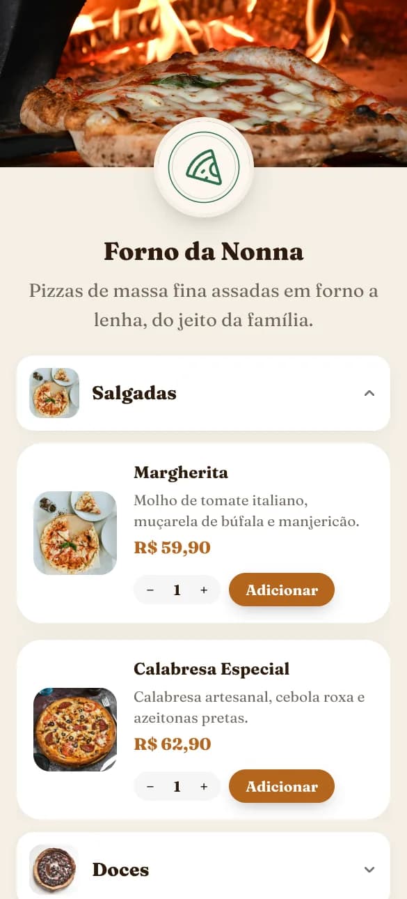 Loja Forno da Nonna, exemplo de pizzaria feita no Zipp