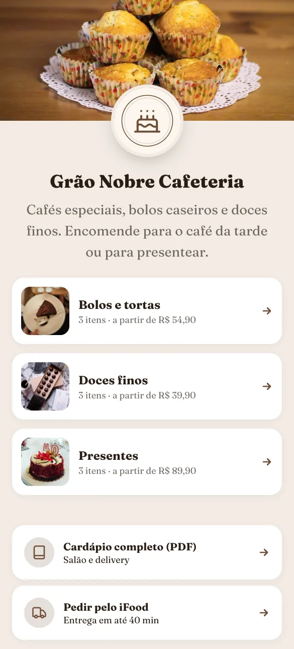 Loja Grão Nobre, exemplo de cafeteria feita no Zipp