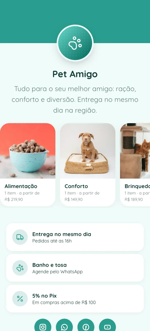 Loja Pet Amigo, exemplo de pet shop feita no Zipp