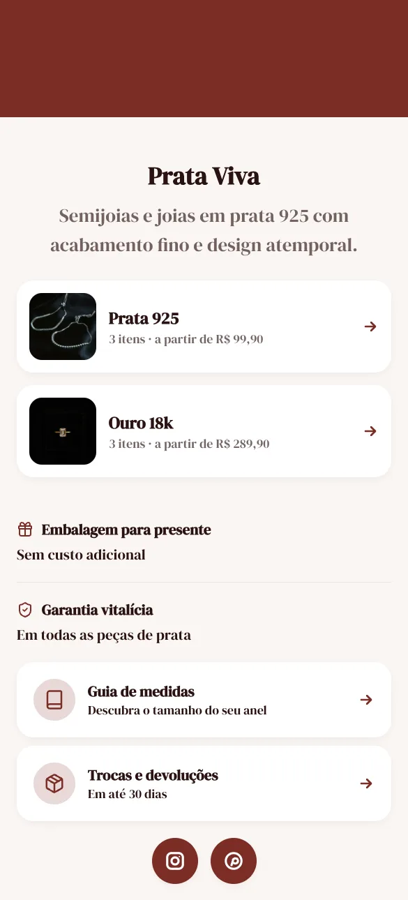 Loja Prata Viva, exemplo de joalheria feita no Zipp