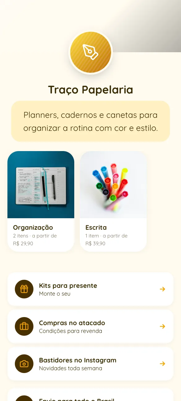 Loja Traço Papelaria, exemplo de papelaria feita no Zipp