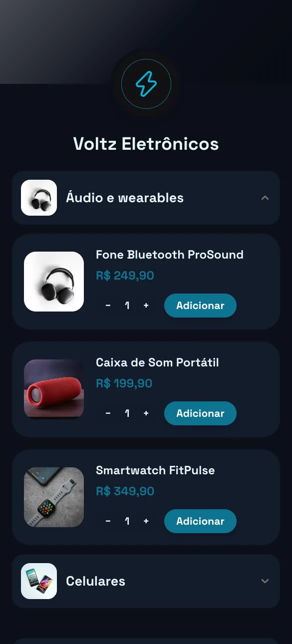 Loja Voltz Eletrônicos, exemplo de eletrônicos feita no Zipp
